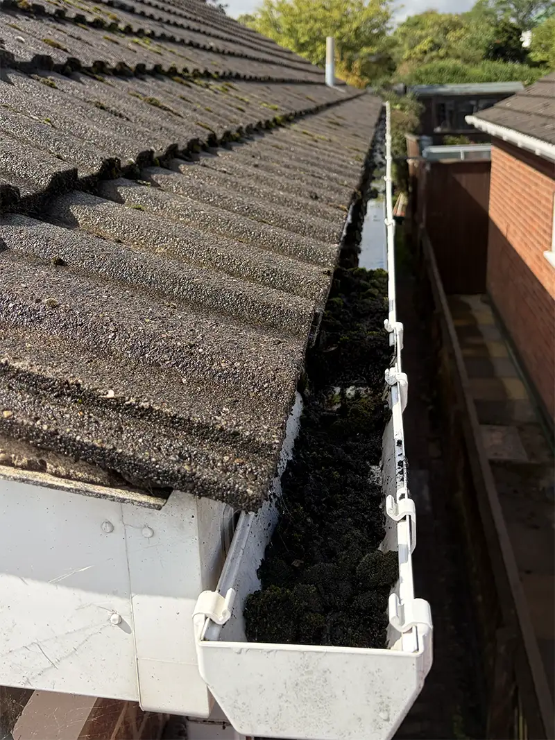 Severe silt blockage in residential roof guttering